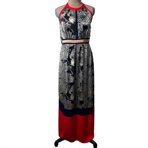NWT Etiquette Boutique Red Black Halter Maxi Dress Womens Medium Long Dress